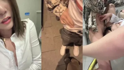 帥哥第一次被女人在街上這麼搭訕吧！騷貨膽子真大忍不住就去男廁裡無套內
