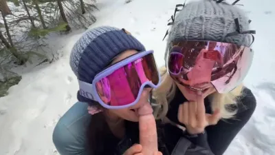 美麗凍人的姐妹花在冰天雪地來場雙飛！零下20度的雞巴跟冰棒一樣塞進小